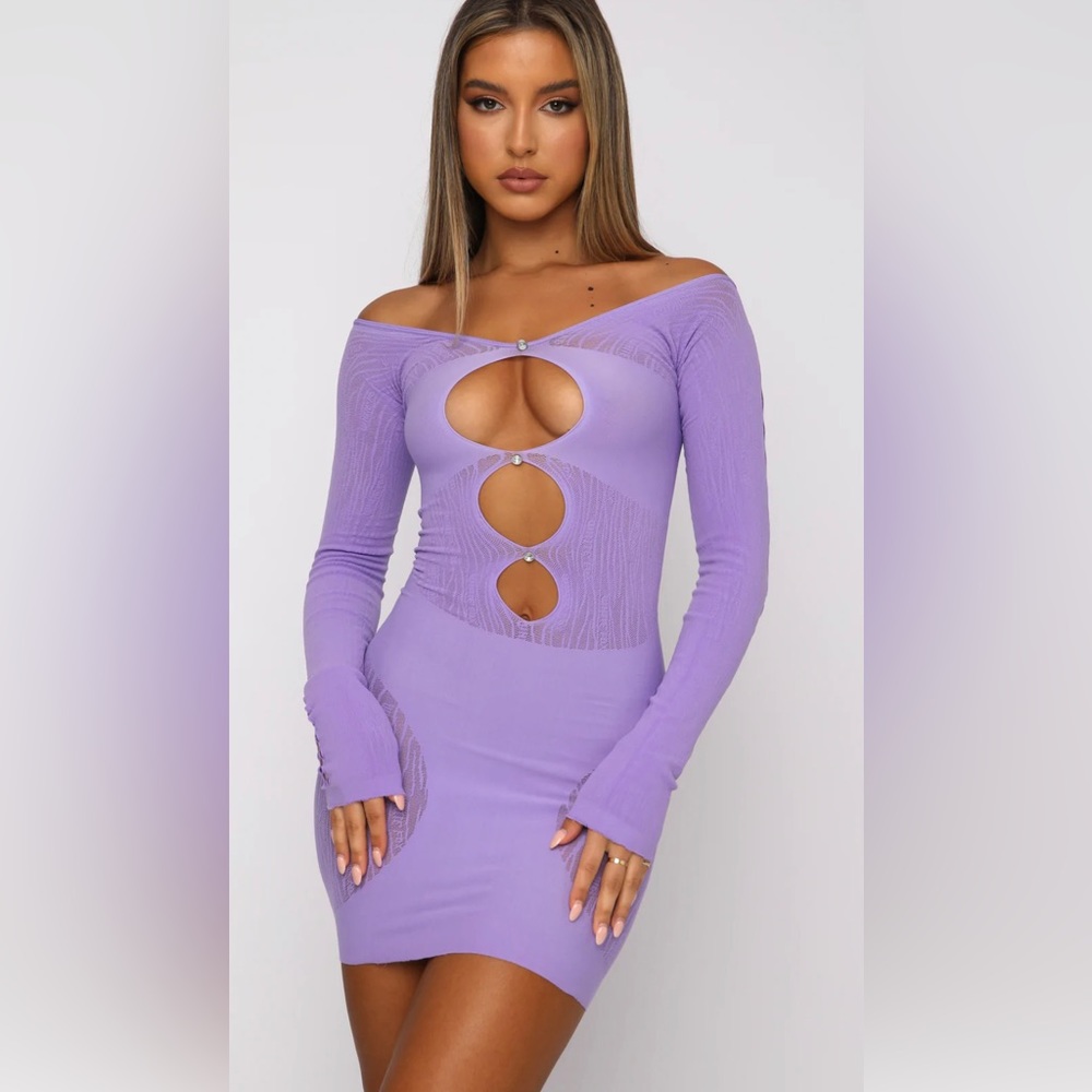 White fox purple cutout dress